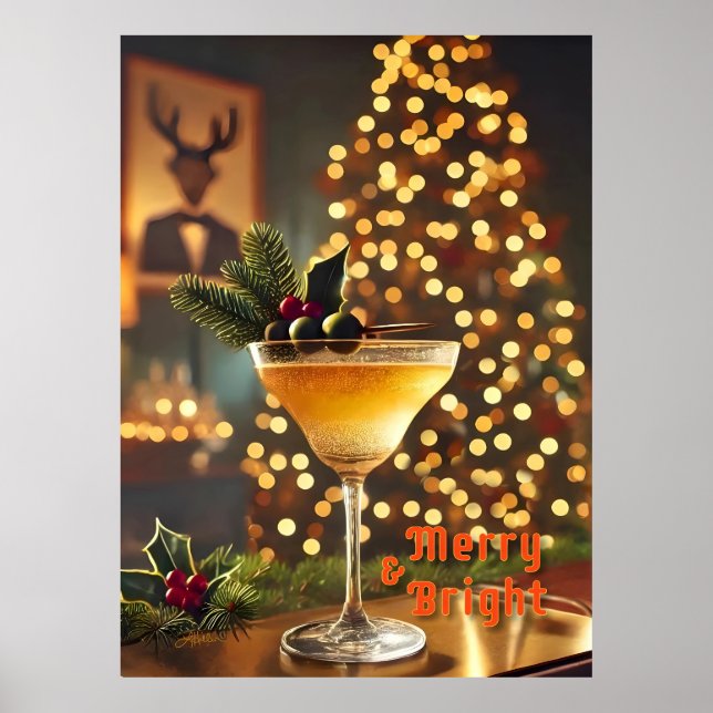 Mid Century-jultomte och Bright Cocktail Poster (Framsidan)