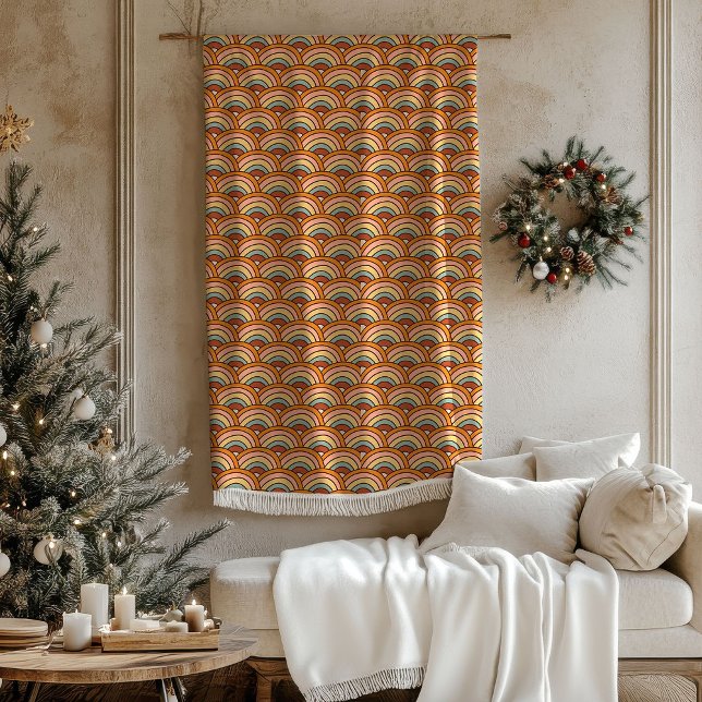 Mid-Century Kast Pastell Terrakotta Groovy Retro Fleecefilt (Mid-Century Throw Pastel Terracotta Groovy Retro Fleece Blanket)