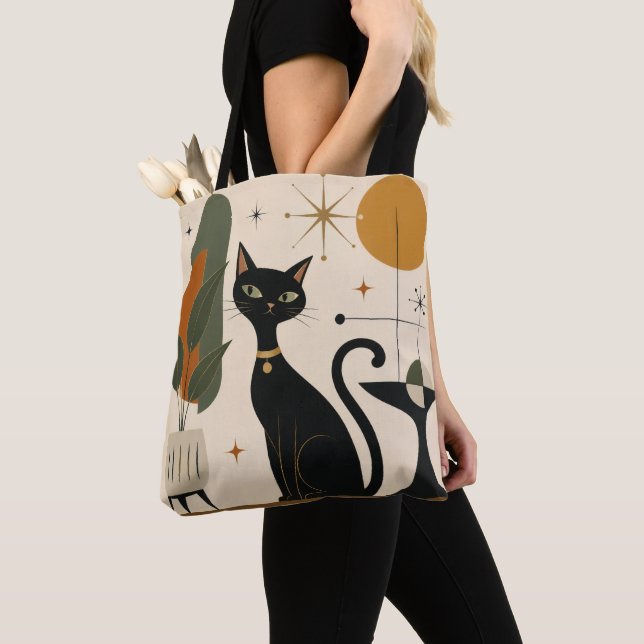 Mid-Century Katt Shoppingväska Tygkasse (Närbild)