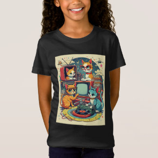 Mid Century-katter med retroinspelningar & TV T Shirt