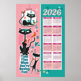 Mid-Century Kattrender Kalender Kök Affisch
