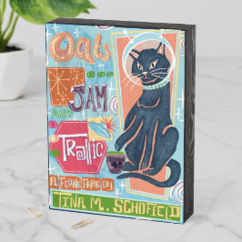 Mid Century Kitty Book Cover mounted wood