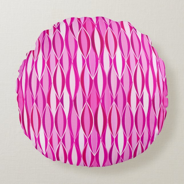Mid-Century-linttryck - nyanser av fuchsia rosa Rund Kudde (Framsidan)