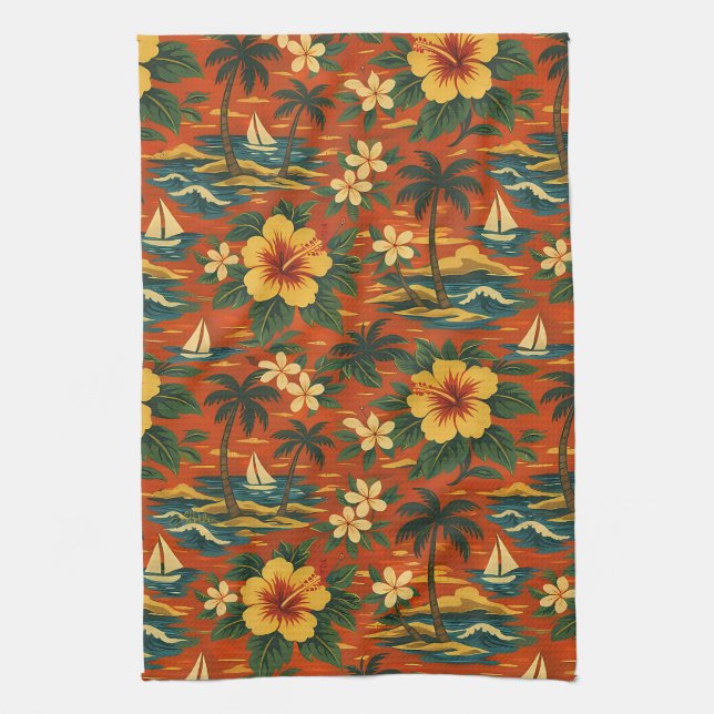 Mid Century livfull hawaiisk skjorttryck Kökshandduk (Vertikal)