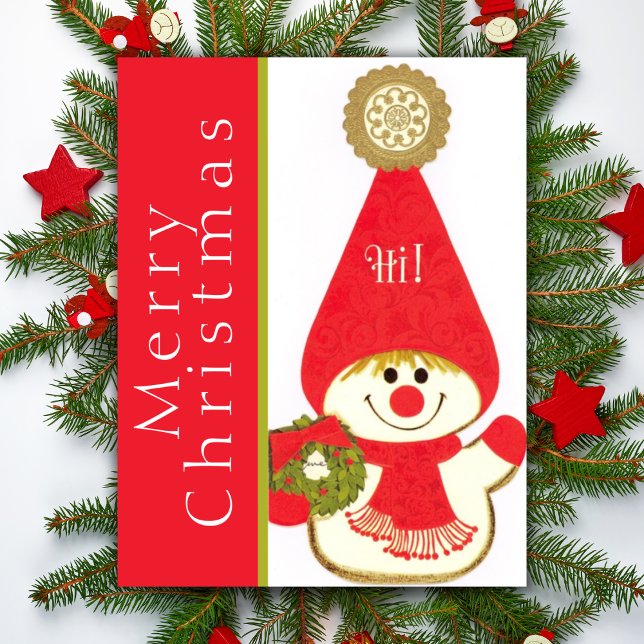 Mid Century Lycklig Snö Gnome-Anpassningsbarna - j Julkort (Mid Century Happy Snow Gnome Custom Christmas Holiday Card)