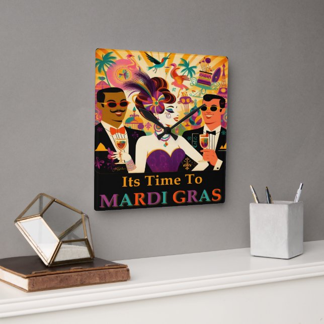 Mid Century Mardi Gras Cocktail Party Fyrkantig Klocka (Kontor)