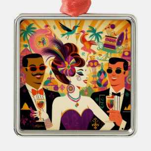 Mid Century Mardi Gras Cocktail Party Julgransprydnad Metall
