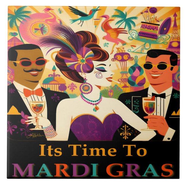 Mid Century Mardi Gras Cocktail Party Kakelplatta (Framsidan)