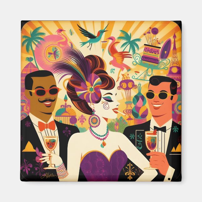 Mid Century Mardi Gras Cocktail Party Magnet (Framsidan)