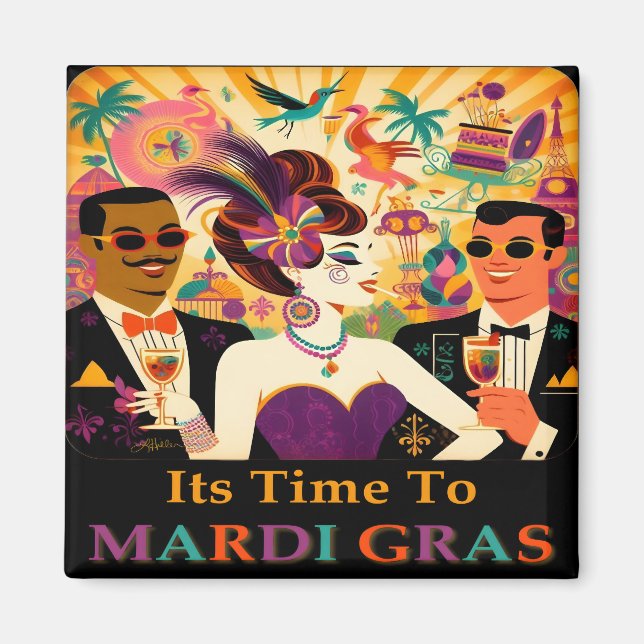 Mid Century Mardi Gras Cocktail Party Magnet (Framsidan)
