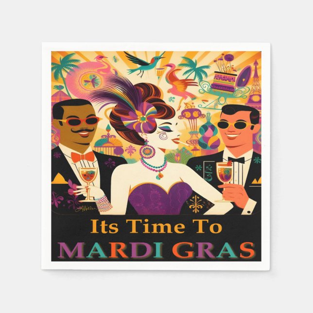 Mid Century Mardi Gras Cocktail Party Pappersservett (Framsidan)