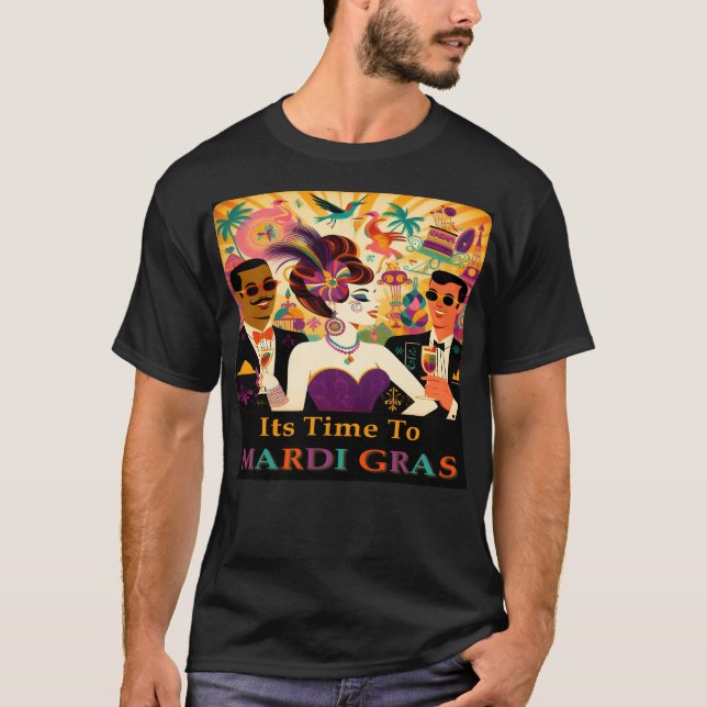 Mid Century Mardi Gras Cocktail Party T Shirt (Framsida)