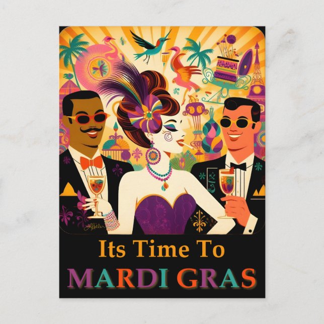 Mid Century Mardi Gras Cocktail Party Vykort (Framsida)
