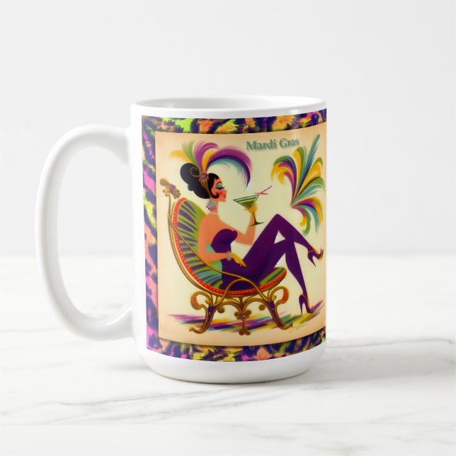 Mid Century Mardi Gras Kvinna Med En Martini Kaffemugg (Vänster)