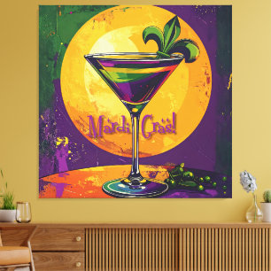 Mid Century Mardi Gras Solnedgång Fleur De Lis Mar Canvastryck