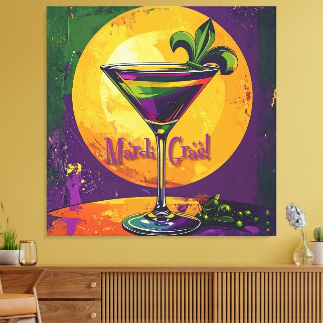 Mid Century Mardi Gras Solnedgång Fleur De Lis Mar Canvastryck (Insitu (Vardagsrum))