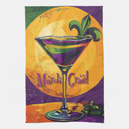 Mid Century Mardi Gras Solnedgång Fleur De Lis Mar Kökshandduk