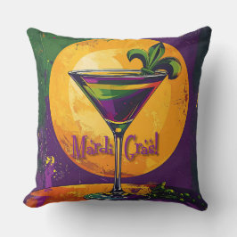 Mid Century Mardi Gras Solnedgång Fleur De Lis Mar Kudde
