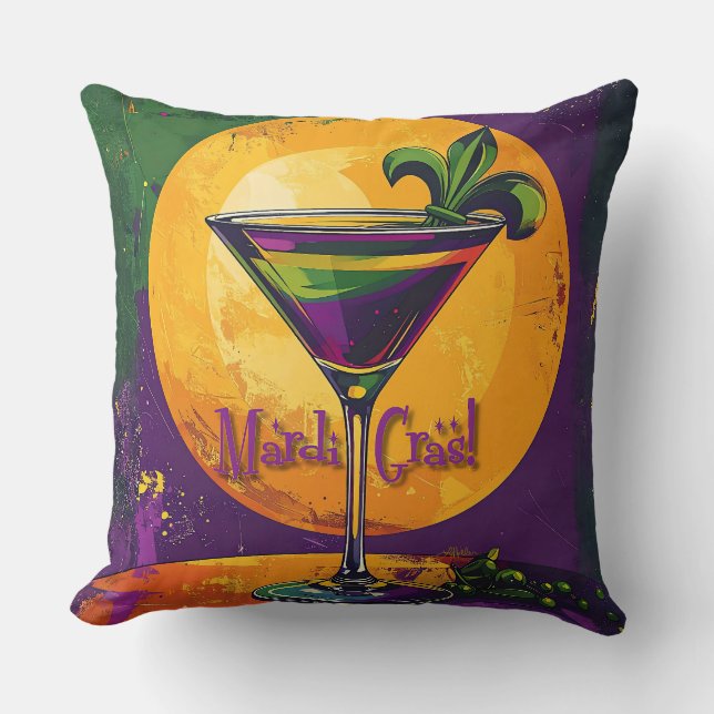 Mid Century Mardi Gras Solnedgång Fleur De Lis Mar Kudde (Framsida)