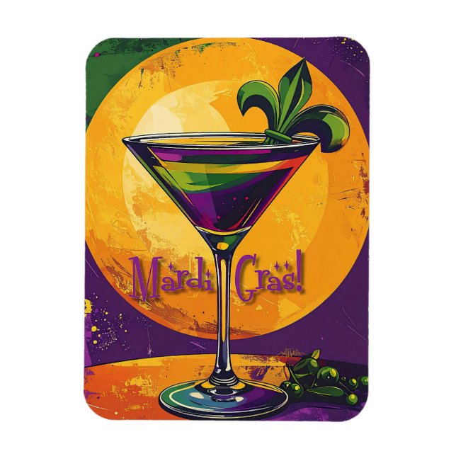 Mid Century Mardi Gras Solnedgång Fleur De Lis Mar Magnet (Vertikal)