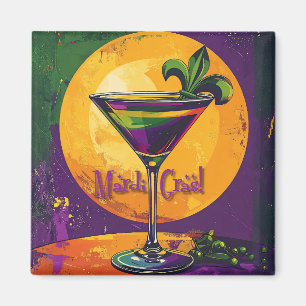 Mid Century Mardi Gras Solnedgång Fleur De Lis Mar Magnet