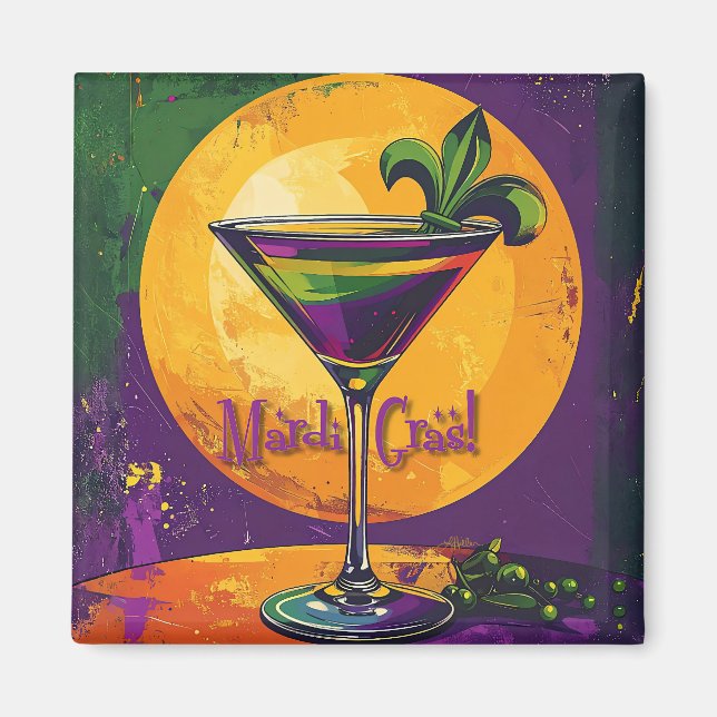 Mid Century Mardi Gras Solnedgång Fleur De Lis Mar Magnet (Framsidan)