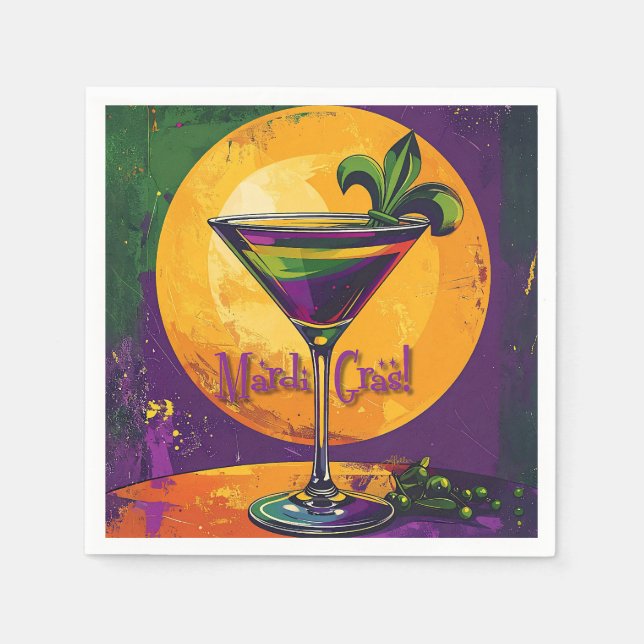 Mid Century Mardi Gras Solnedgång Fleur De Lis Mar Pappersservett (Framsidan)