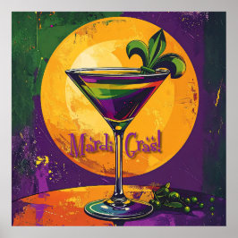 Mid Century Mardi Gras Solnedgång Fleur De Lis Mar Poster