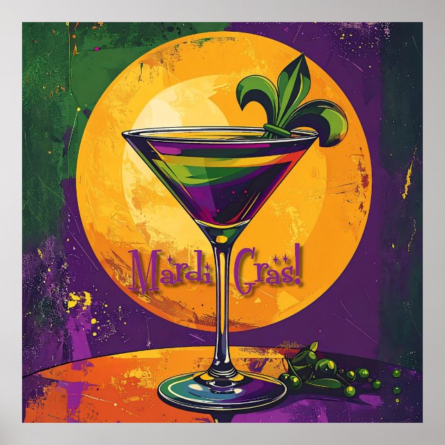 Mid Century Mardi Gras Solnedgång Fleur De Lis Mar Poster (Framsidan)