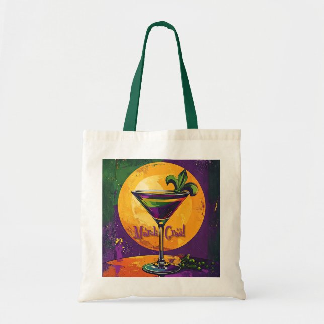 Mid Century Mardi Gras Solnedgång Fleur De Lis Mar Tygkasse (Framsidan)