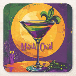 Mid Century Mardi Gras Solnedgång Fleur De Lis Mar Underlägg Papper Kvadrat