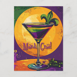 Mid Century Mardi Gras Solnedgång Fleur De Lis Mar Vykort