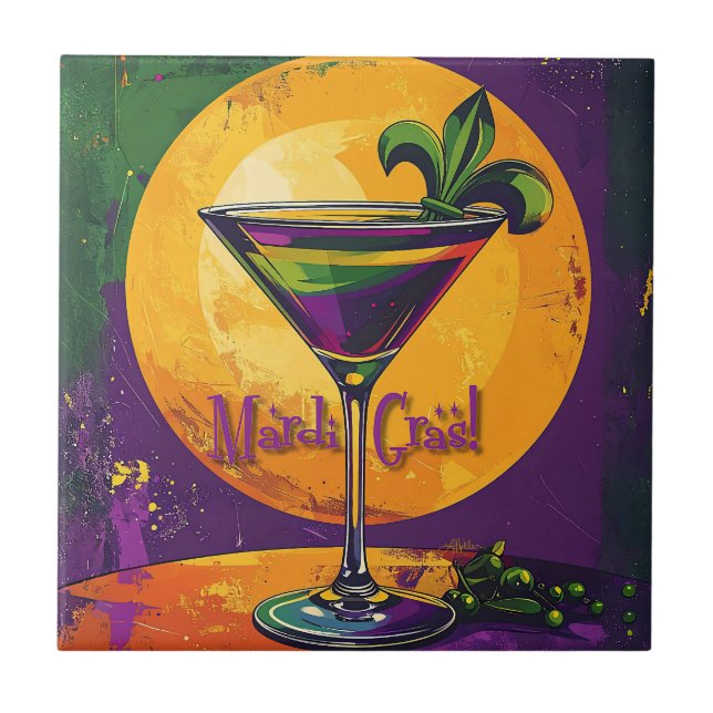 Mid Century Mardi Gras Sunset Fleur De Lis Martini Kakelplatta (Framsidan)