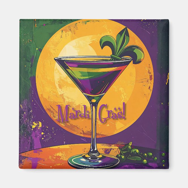Mid Century Mardi Gras Sunset Fleur De Lis Martini Magnet (Framsidan)