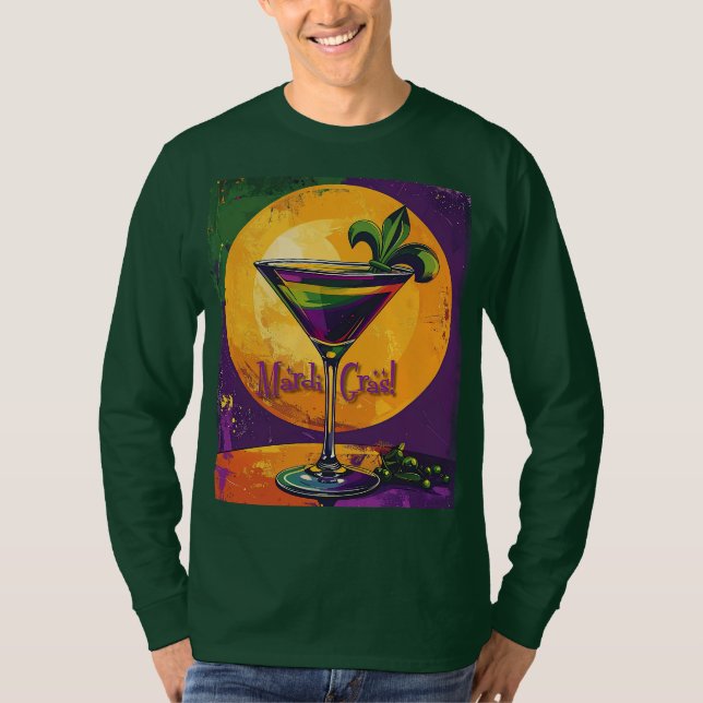 Mid Century Mardi Gras Sunset Fleur De Lis Martini T Shirt (Framsida)