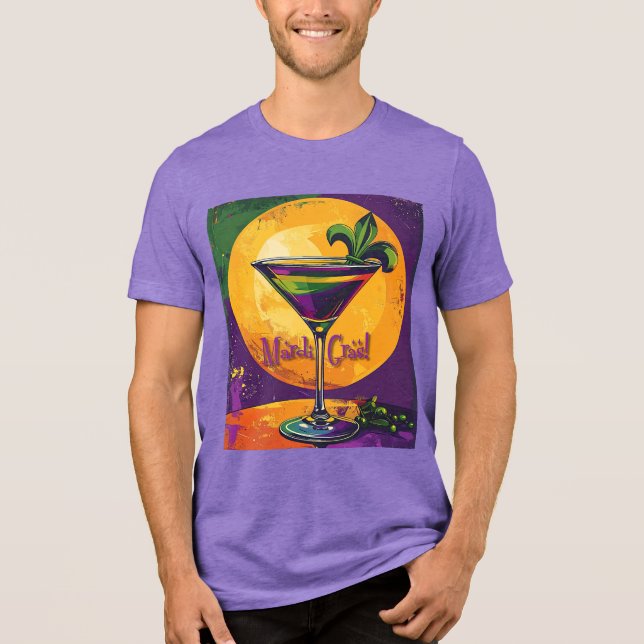 Mid Century Mardi Gras Sunset Fleur De Lis Martini T Shirt (Framsida)