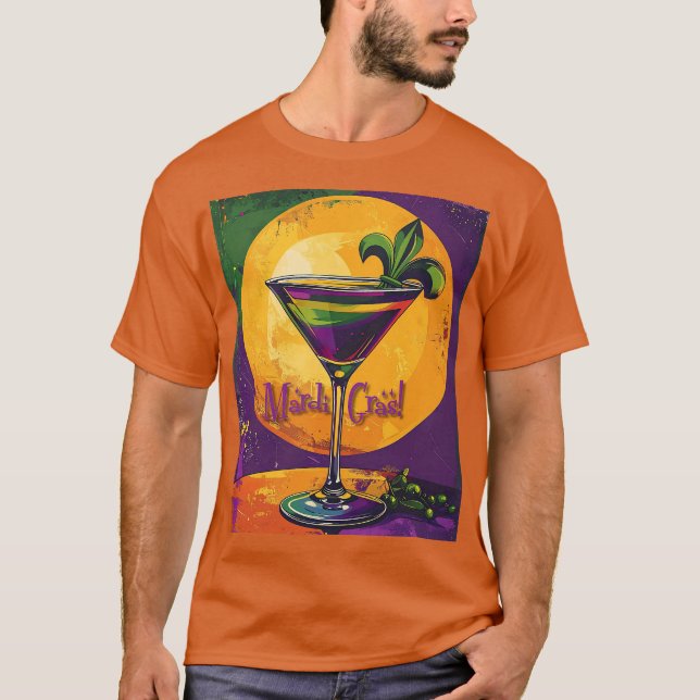 Mid Century Mardi Gras Sunset Fleur De Lis Martini T Shirt (Framsida)