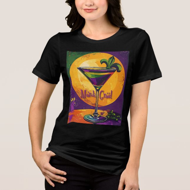 Mid Century Mardi Gras Sunset Fleur De Lis Martini T Shirt (Framsida)