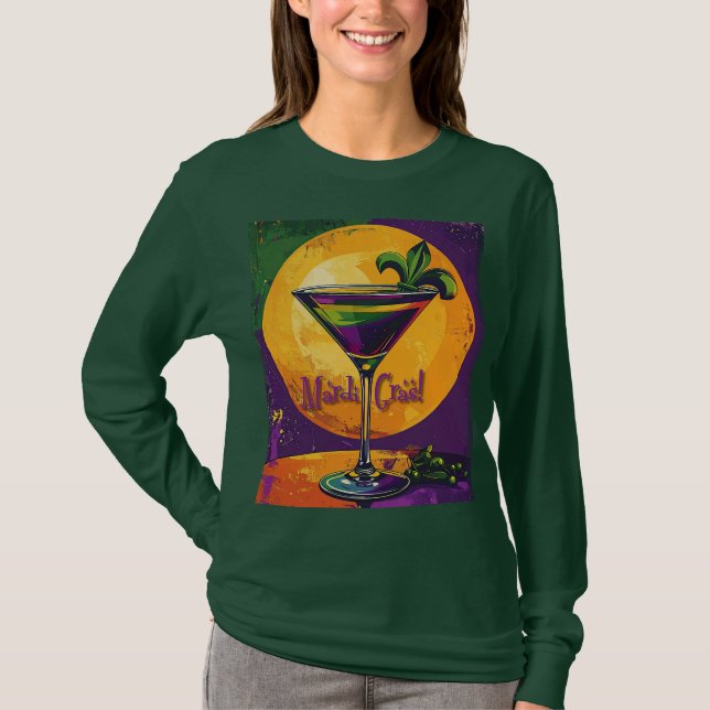 Mid Century Mardi Gras Sunset Fleur De Lis Martini T Shirt (Framsida)