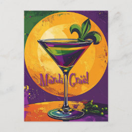 Mid Century Mardi Gras Sunset Fleur De Lis Martini Vykort