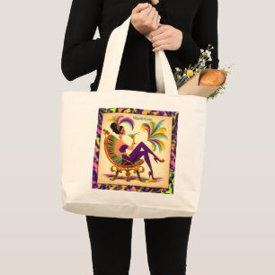 Mid Century Mardi Gras Woman med Martini Jumbo Tygkasse
