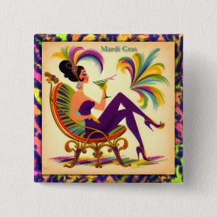 Mid Century Mardi Gras Woman med Martini Knapp