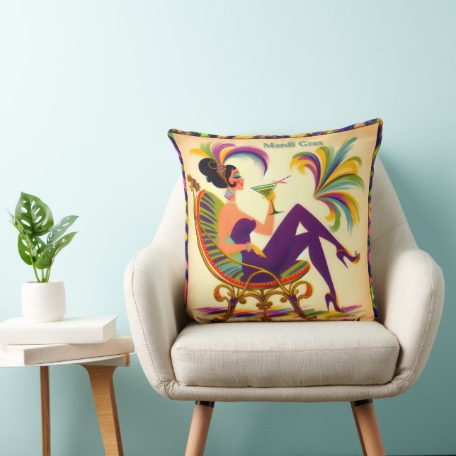 Mid Century Mardi Gras Woman med Martini Kudde (Stol)