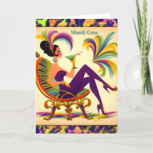 Mid Century Mardi Gras Woman med Martini Tack Kort