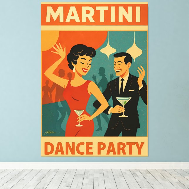 Mid Century Martini Dance Party Canvastryck (Insitu (trägolv))