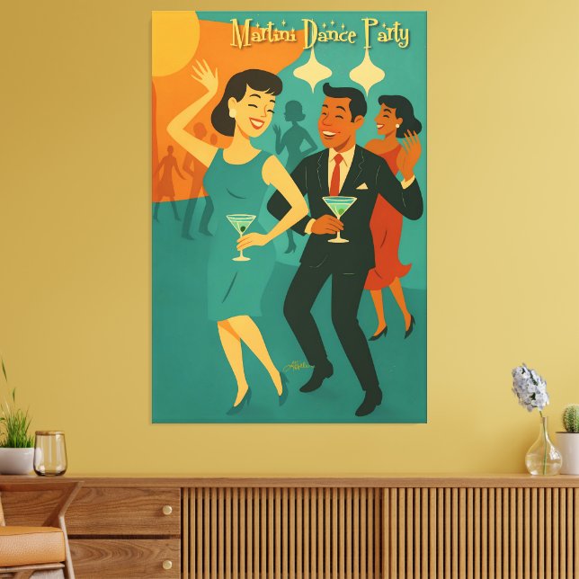Mid Century Martini Dance Party Canvastryck (Insitu (Vardagsrum))