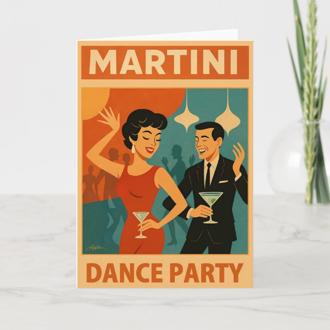 Mid Century Martini Dance Party Kort (Framsida)