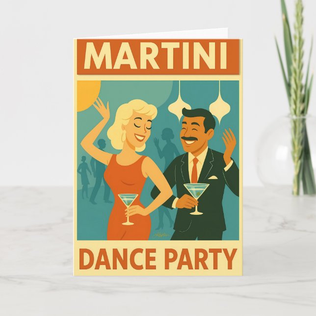 Mid Century Martini Dance Party Kort (Framsida)
