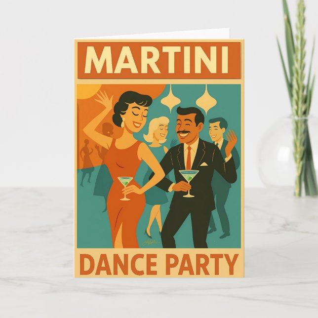 Mid Century Martini Dance Party Kort (Framsida)
