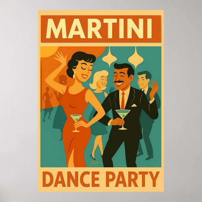 Mid Century Martini Dance Party Poster (Framsidan)